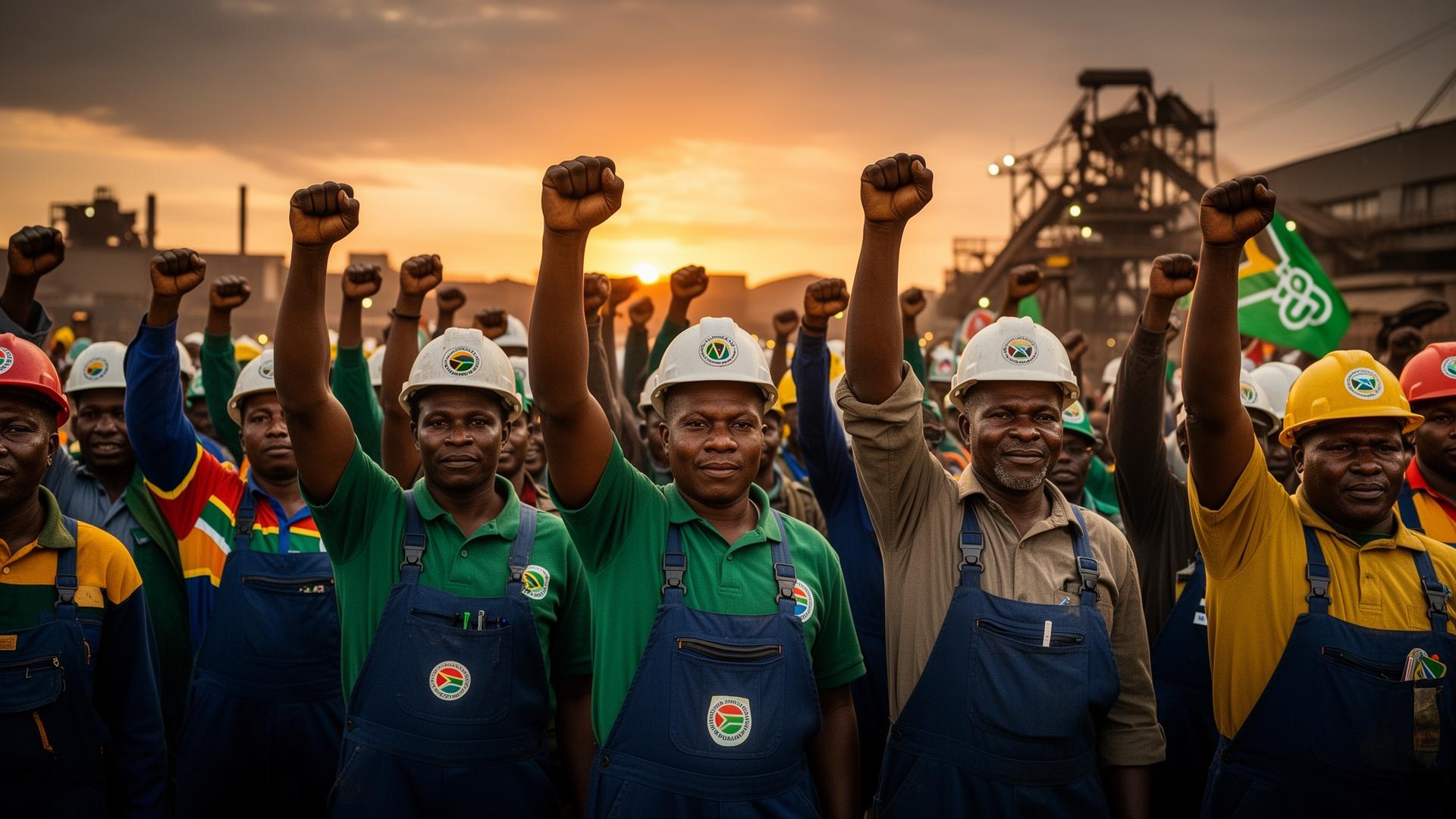 South African workers raising fists in solidarity